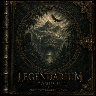 Legendarium: Tomus II cover art — an ornate leather tome opening onto a jungle temple beneath a hawk-circled mountain peak